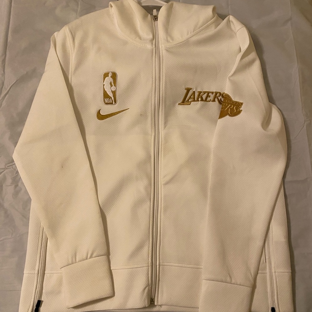 Nike Kids White and Gold Lakers Jacket